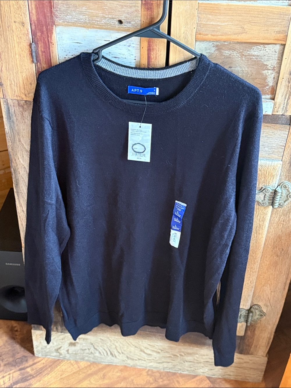 Apt. 9 Men's Black Crewneck Sweater with Heather Gray Trim
